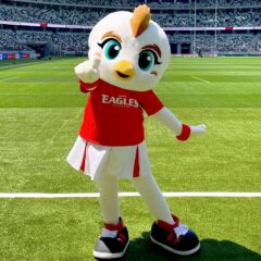 横浜キヤノンイーグルスのカノンちゃん、一日警察署長として新都市プラザに登場！